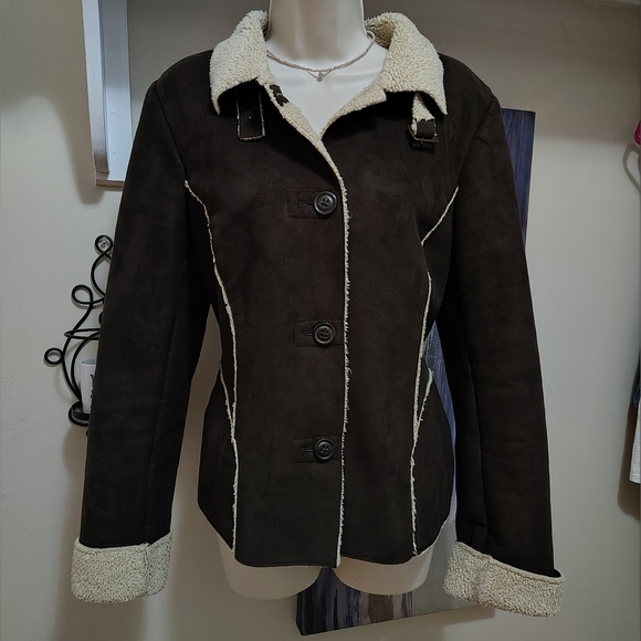 Old Navy Dark Brown Teddy Jacket with Cream Accents - Picture 1 of 8